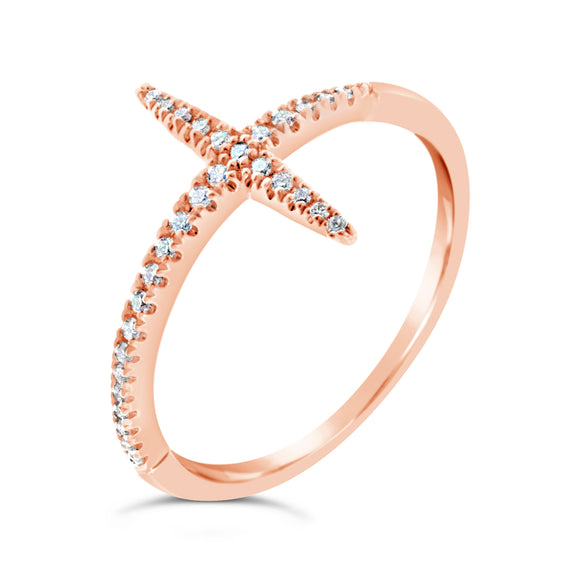 9ct Rose Gold Sideways Cross Diamond Dress Ring