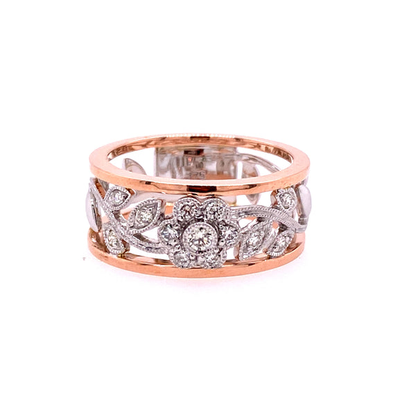 9ct Two Tone Gold Filigree Flower Diamond Dress Ring