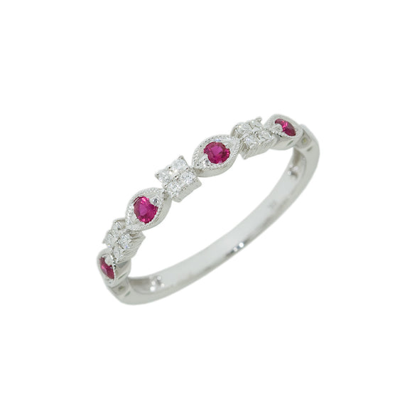 9ct White Gold Ruby or Sapphire Diamond Dress Ring