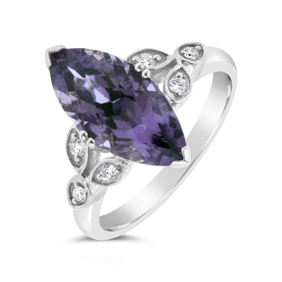 9ct White Gold Antique Diamond Amethyst Ring