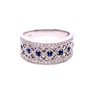 9ct White Gold Sapphire Diamond Zig-Zag Dress Ring