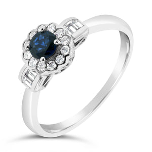 9ct White Gold Sapphire Antique Diamond Dress Ring