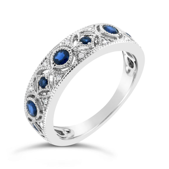 9ct White Gold Sapphire Diamond Dress Ring