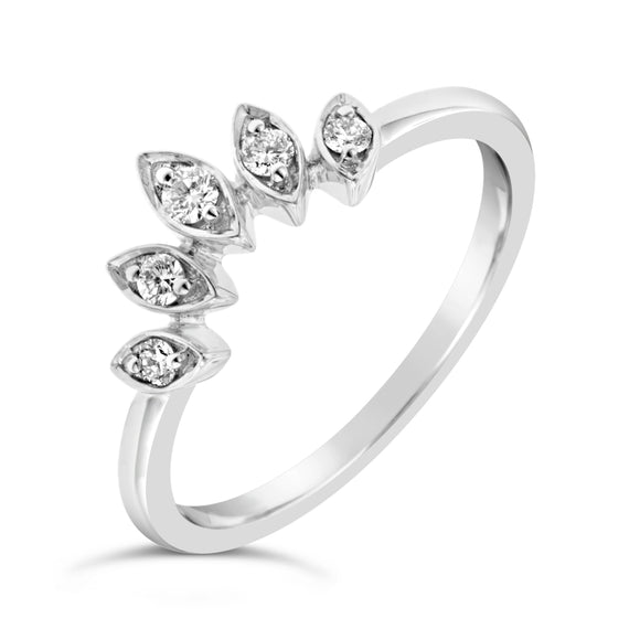 9ct White Gold Marquise Shape Curved Diamond Ring