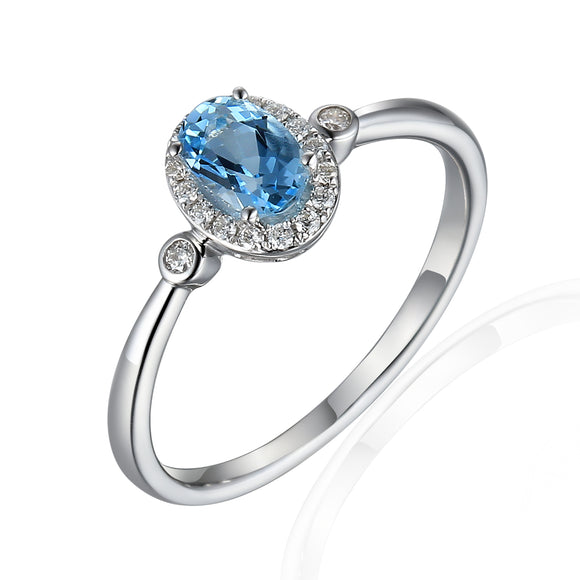 9ct White Gold Diamond Aquamarine Ring