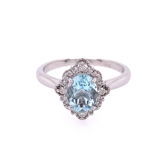 9ct White Gold Antique Diamond Aquamarine Ring