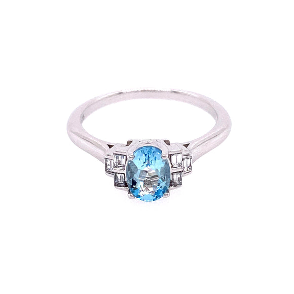 9ct White Gold Diamond Antique Aquamarine Ring