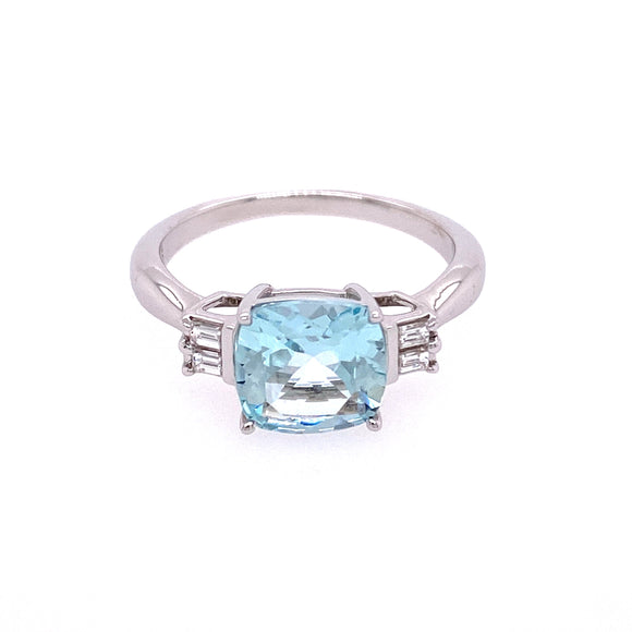 9ct White Gold Diamond Aquamarine Ring