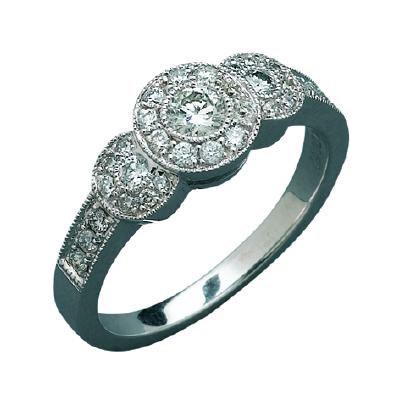 9ct White Gold Antique Diamond Dress Ring