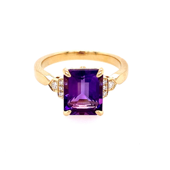 9ct Yellow Gold Diamond Purple Amethyst Antique Ring