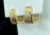 9ct Yellow Gold Matte Greek Key Huggie Earrings