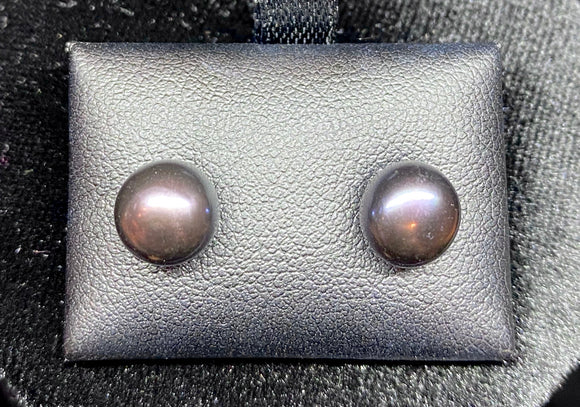 9ct Yellow Gold Black Button Fresh Water Pearl Studs