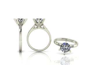 6 Claw Brilliant Cut Diamond Ring with Diamond Shoulders