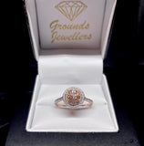 9ct Rose Gold Morganite Beryl Diamond Double Halo Ring
