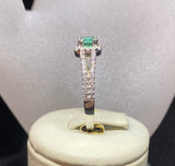 18ct White Gold Natural Emerald Diamond Halo Ring