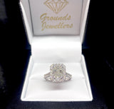 4 Claw Radiant Cut Diamond Ring with Diamond Halo & Shoulders