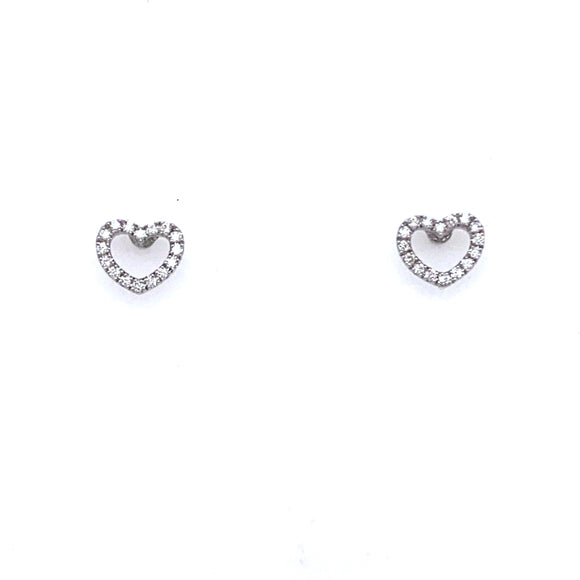 9ct White Gold Diamond Heart Stud Earrings