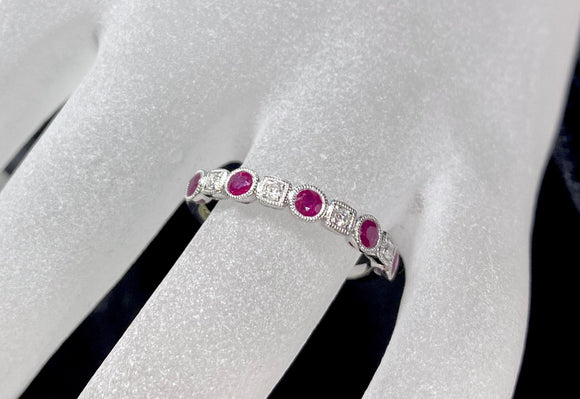 9ct White Gold Ruby & Diamond Ring