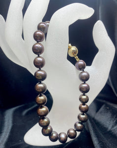 14ct Yellow Gold Black Dyed Fresh Water Pearl Bracelet