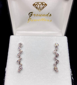 9ct White Gold Round Diamond Drop Earrings
