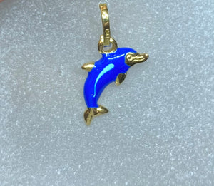 9ct Yellow Gold Enamel Dolphin Pendant Charm