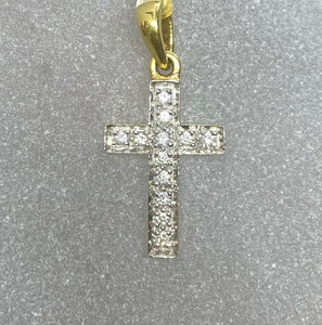 18ct Small Two Tone Diamond Cross