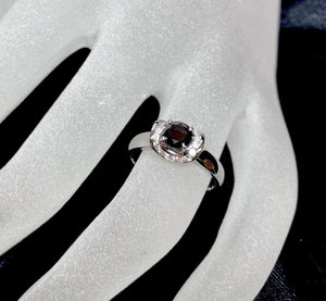 18ct White Gold Brilliant Cut Black Diamond Ring with Halo