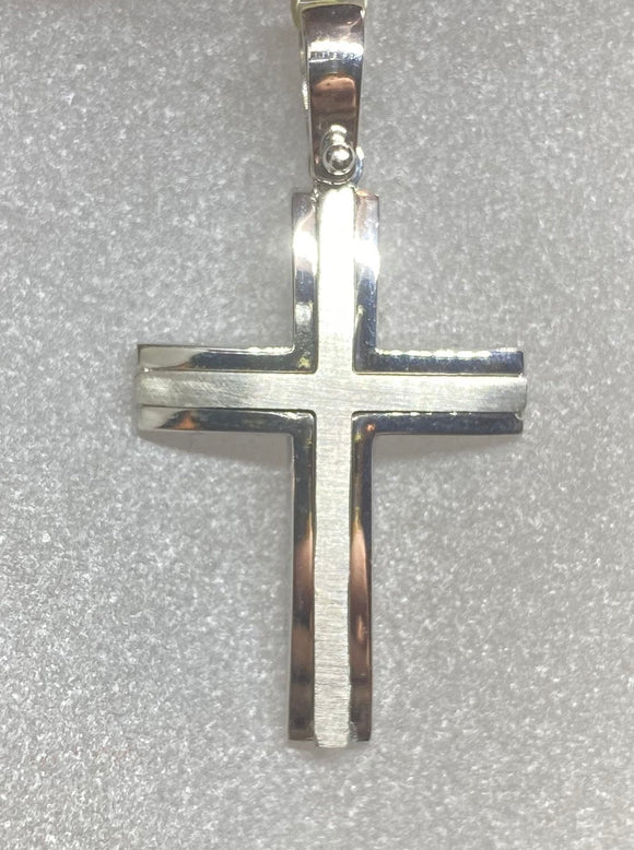 9ct White Gold Matte & Polished Cross