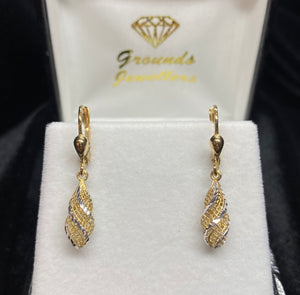 9ct Two Tone Filigree Drop Earrings