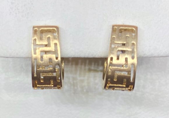 9ct Yellow Gold Matte Greek Key Huggie Earrings