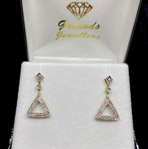9ct Yellow Gold Diamond Triangle Drop Earrings