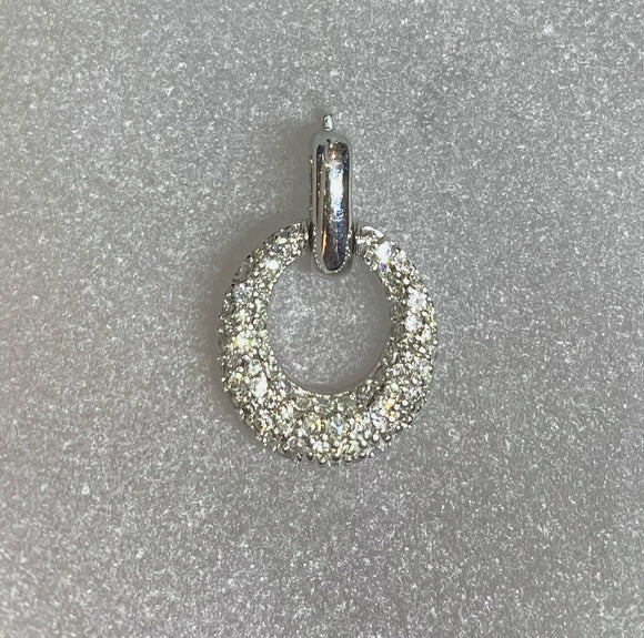9ct White Gold Oval Pavé Diamond Drop Pendant