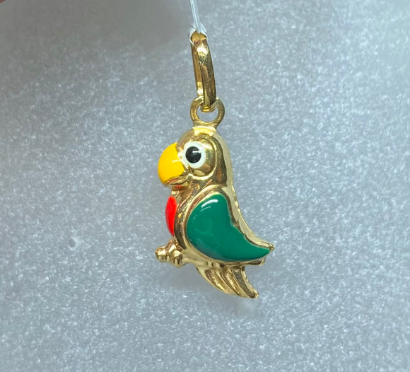 9ct Yellow Gold Enamel Parrot Pendant Charm