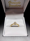 6 Claw Oval Cut Diamond Ring with Scalloped Diamond Shoulders