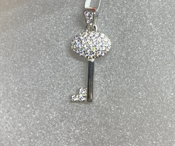 18ct White Gold Small Pavé Key Pendant Charm