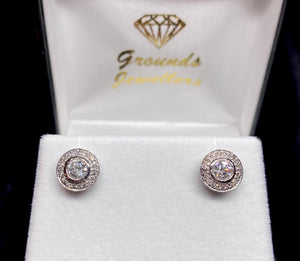 18ct White Gold Brilliant Cut Diamond Halo Stud Earrings