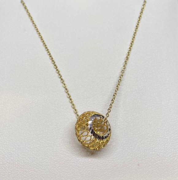 9ct Two Tone Filigree Ball Necklace