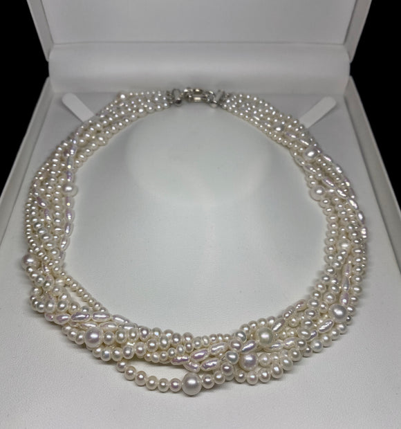 Sterling Silver White Fresh Water Pearl Necklace