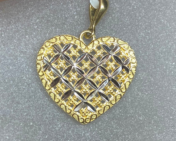 9ct Two Tone Criss Cross Lattice Heart Pendant