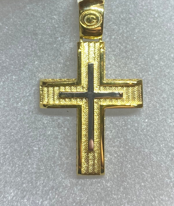 9ct Two Tone Raised Diamond Cut Cross