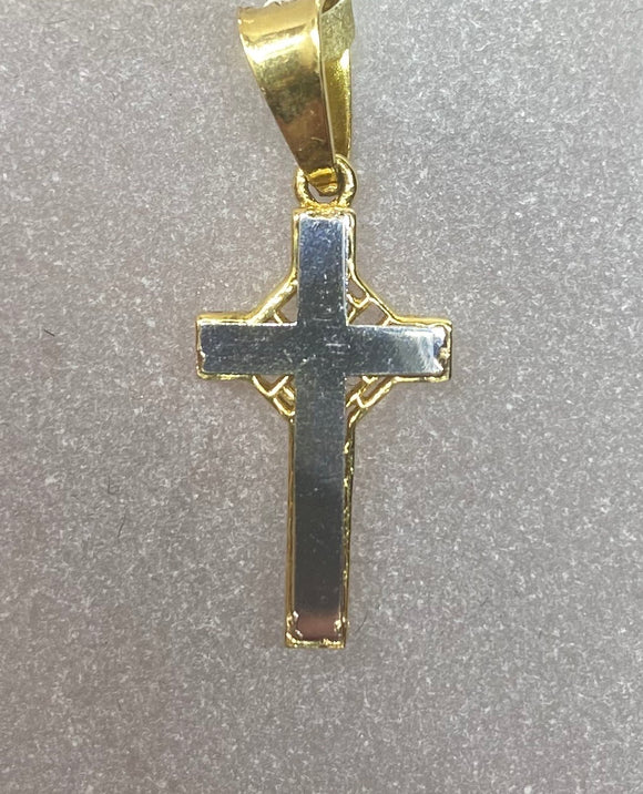 18ct Two Tone Diamond Edge Cross