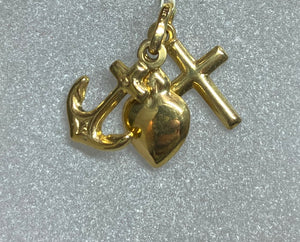 9ct Yellow Gold Cross/Heart/Anchor Pendant Charm