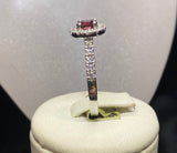 18ct White Gold Brilliant Cut Ruby Diamond Halo Ring