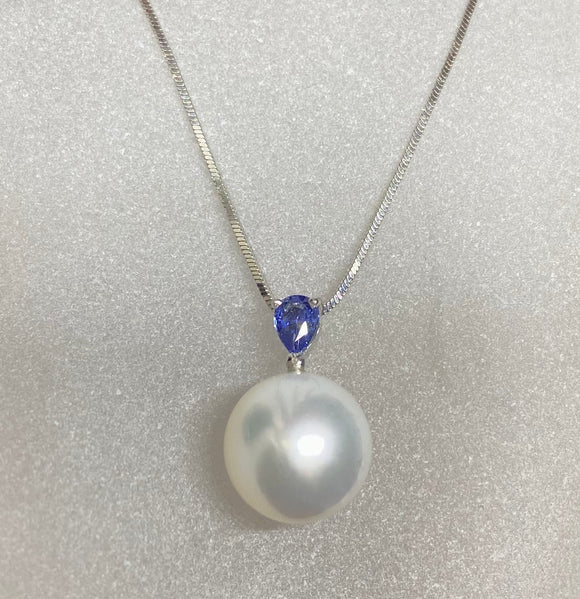 9ct White Gold Ceylon Sapphire South Sea Pearl Pendant