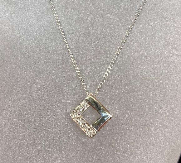 9ct White Gold Square Diamond Necklace