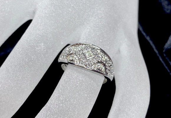 9ct White Gold Ornate Diamond Ring