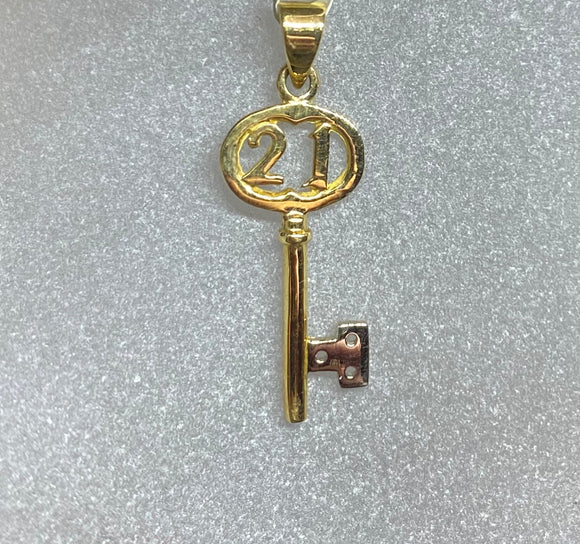 9ct Yellow Gold 21st Key Pendant Charm