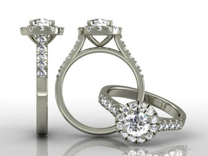 4 Claw Brilliant Cut Diamond Ring with Diamond Shoulders & Halo