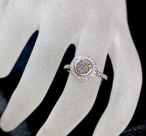 18ct White Gold Brilliant Cut Diamond Bezel Halo Ring