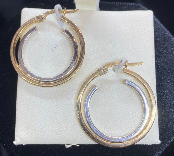 9ct Two Tone Double Hoop Earrings